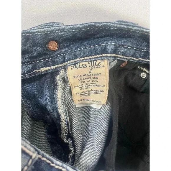 MISS ME Jeans Womens 28 30x33.5 Mid Rise Blue Distressed Denim Straight - Picture 6 of 9